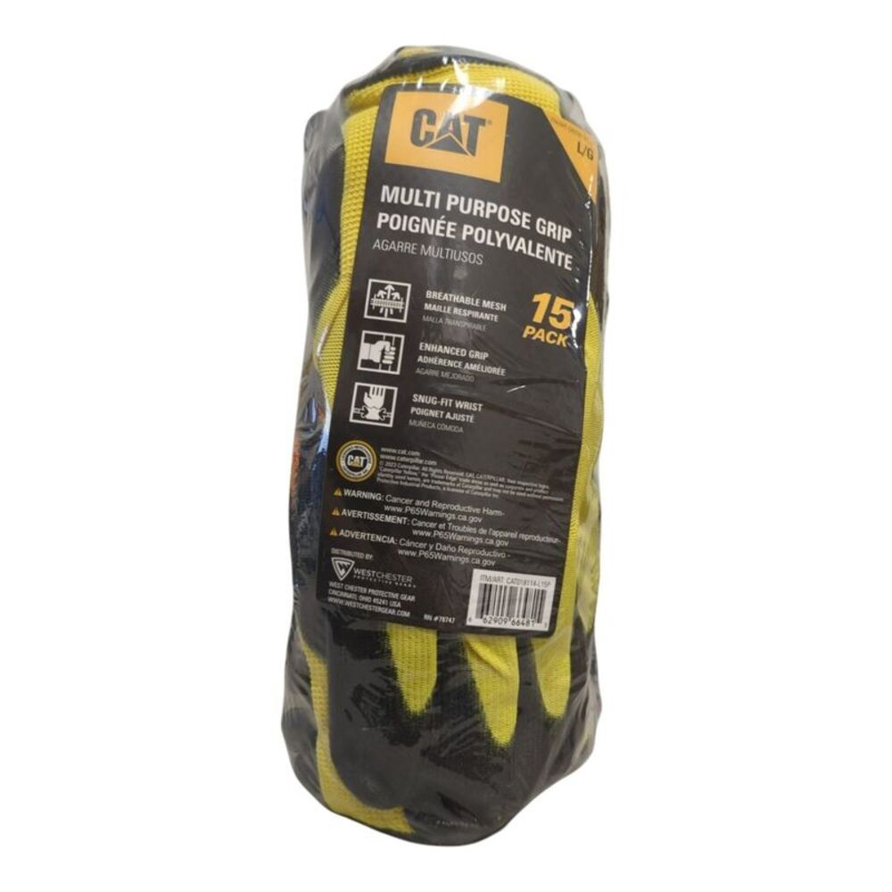 CAT Polyurethane Durable Abrasion Resistant Work Glove, 15-Pack